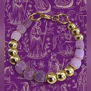 Natural Purple Morganite And Gold Ball Bead Bracelet